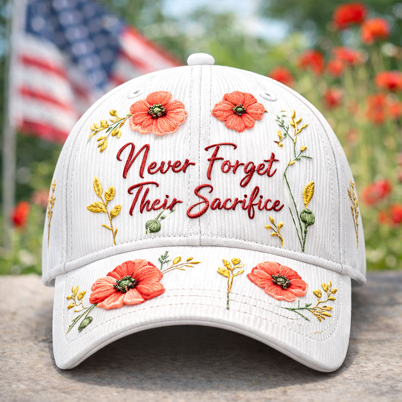Never Forget Their Sacrifice Poppy Print Baseball Cap
