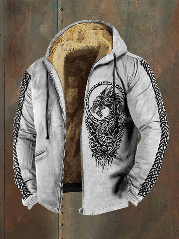 Men's Viking Dragon Style Celtic Pattern Zipper Jacket