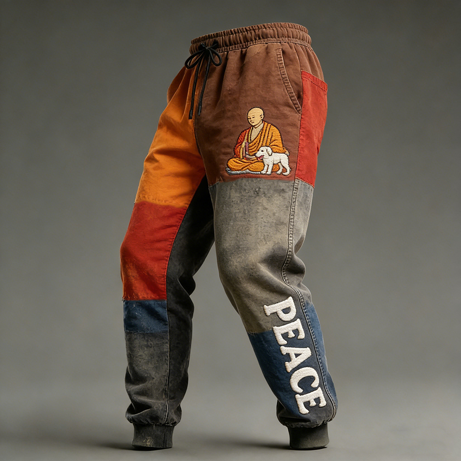 Walk For Peace Inspired Retro Color Block Casual Long Pants