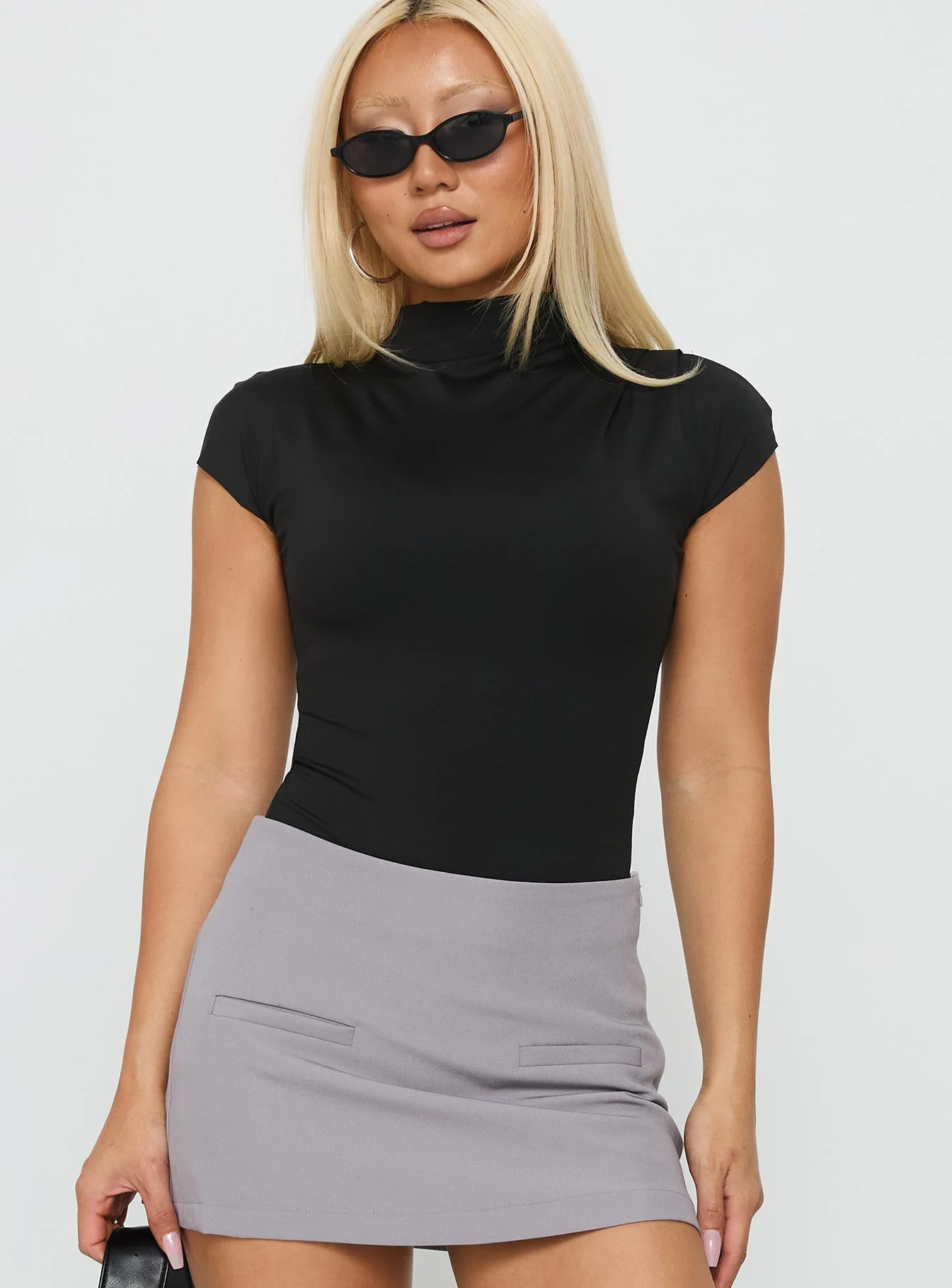 Cailie Mock Neck Bodysuit Black