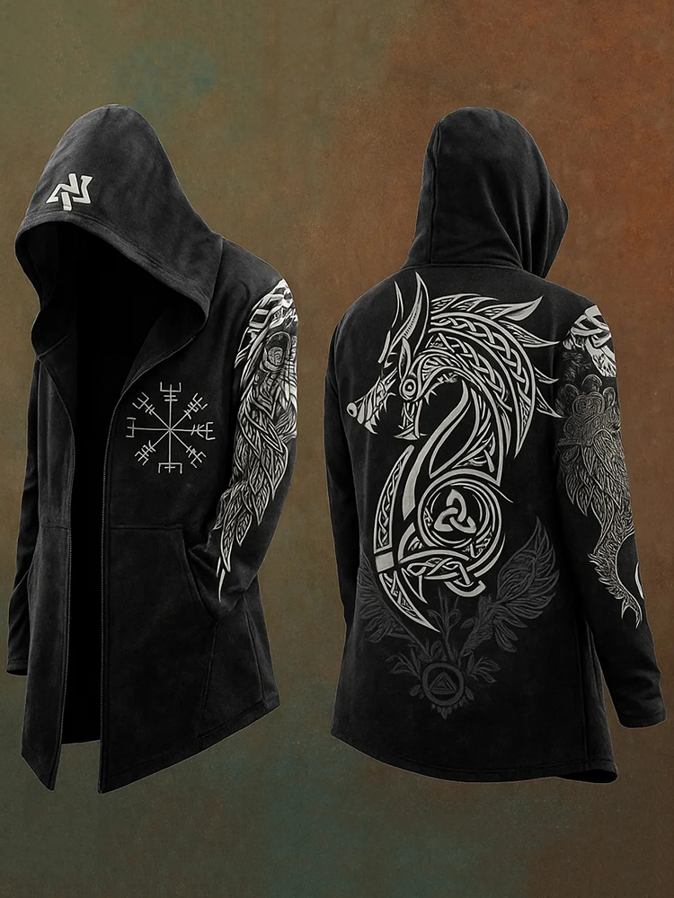Men's Viking Mythology Wolf Celtic Totem Hooded Jacket