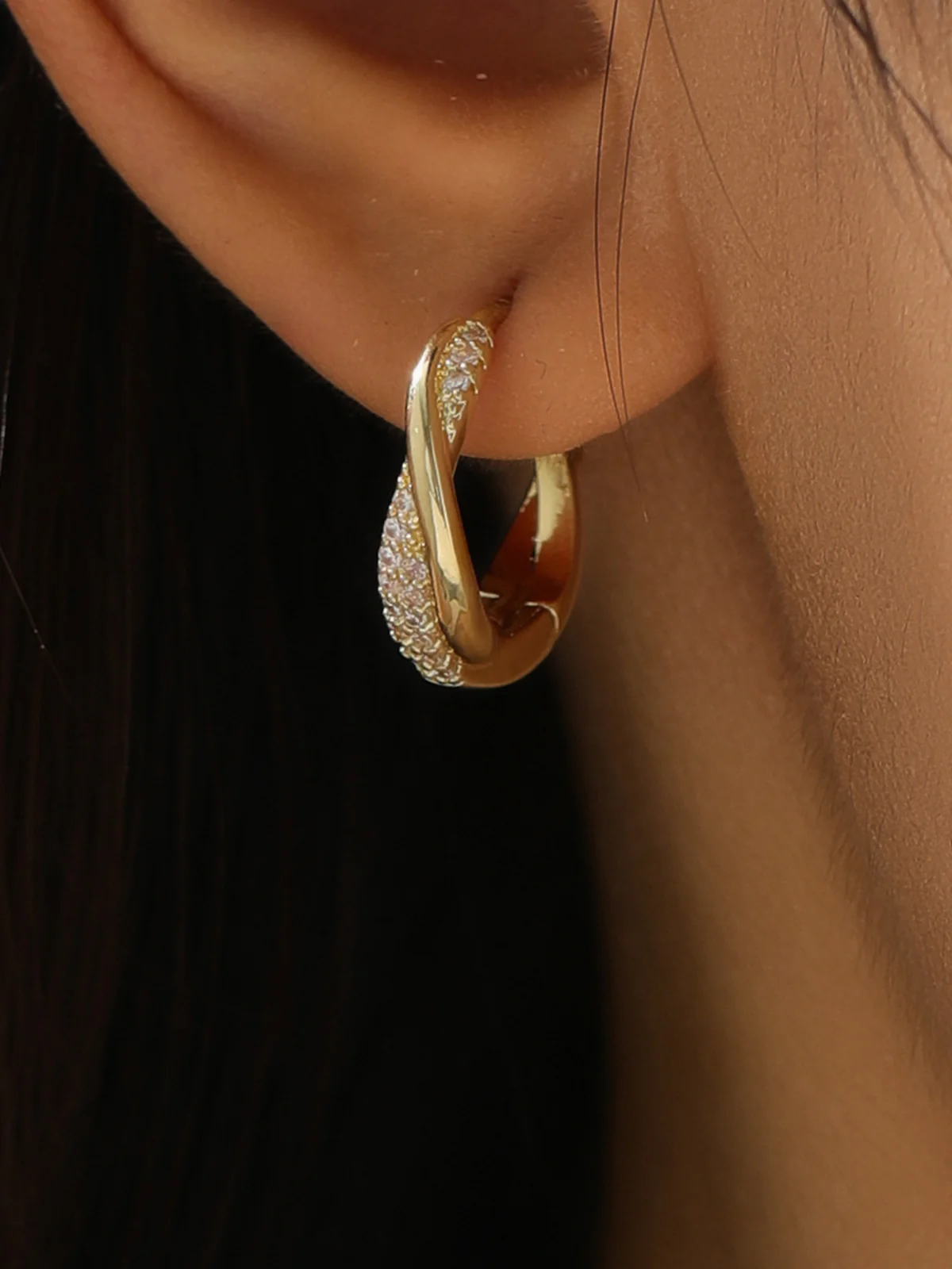 Zircon Accent Twisted Hoop Earrings