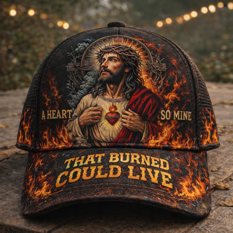 Sacred Heart of Jesus Flame Vintage Washed Trucker Cap – A Heart So Divine That Burned So I Could Live Christian Baseball Hat