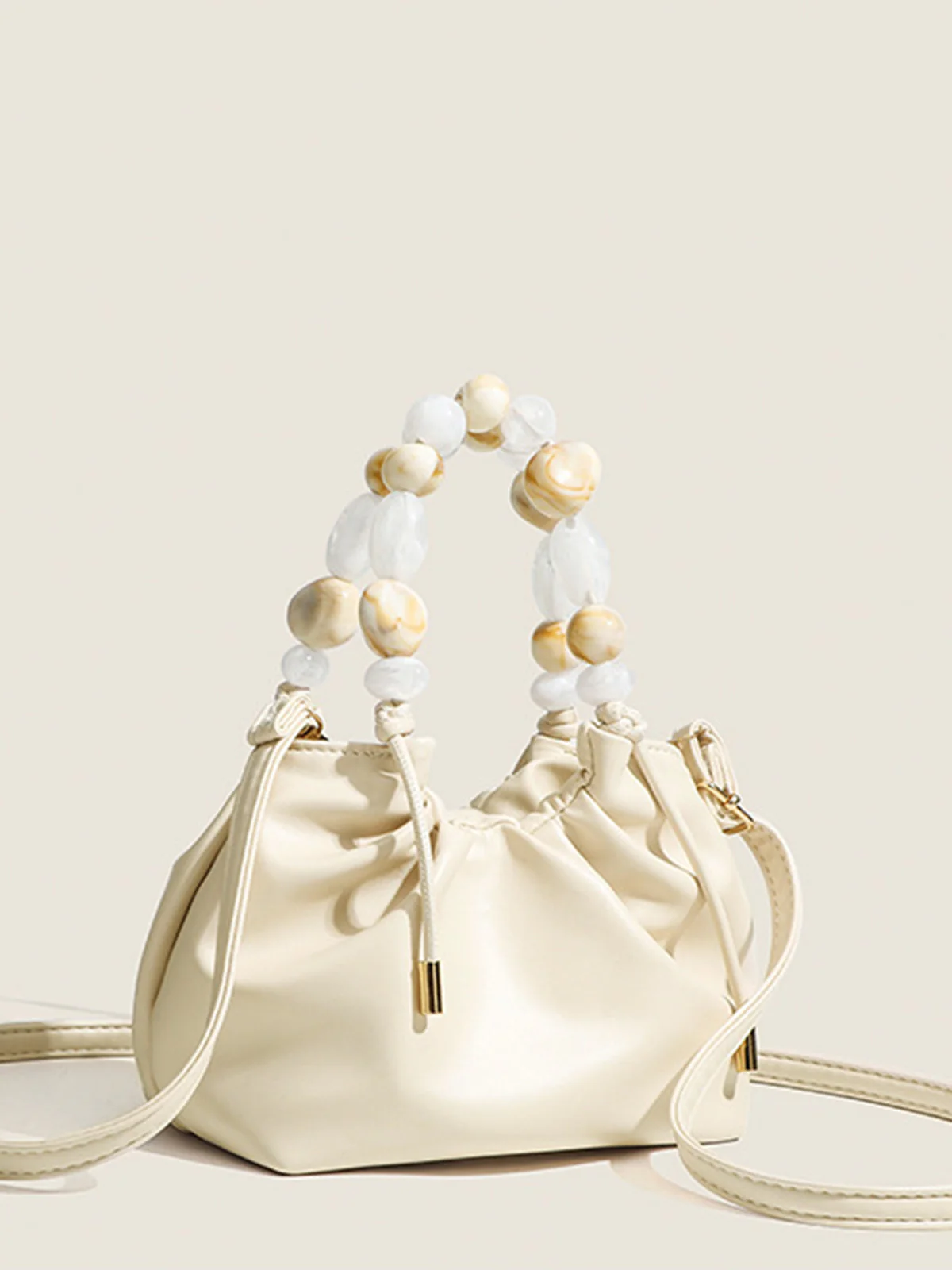 Pastel Beaded Handle Hobo Bag