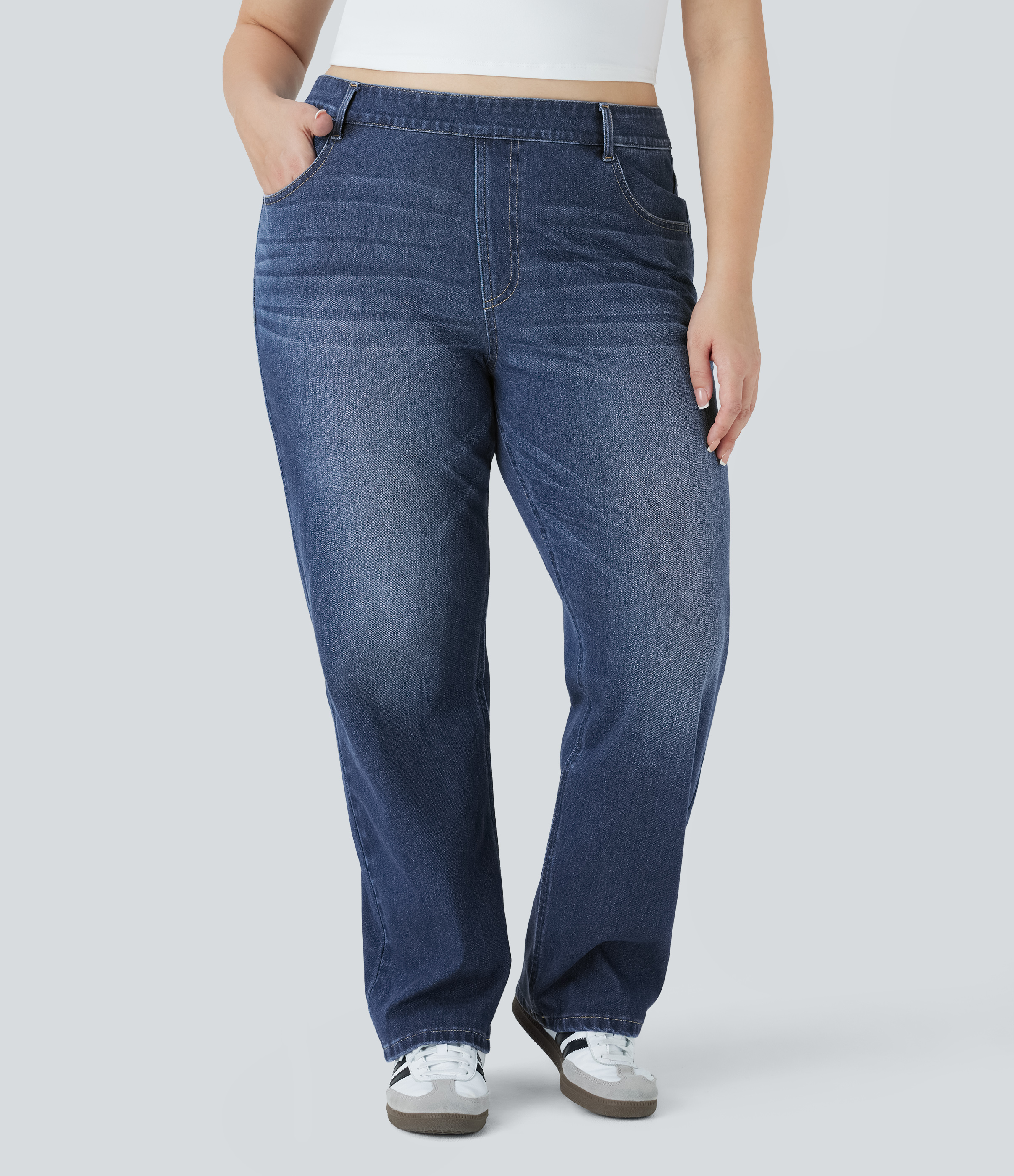 Halara Flex™ High Waisted Pockets Straight Leg Washed Casual Plus Size Jeans