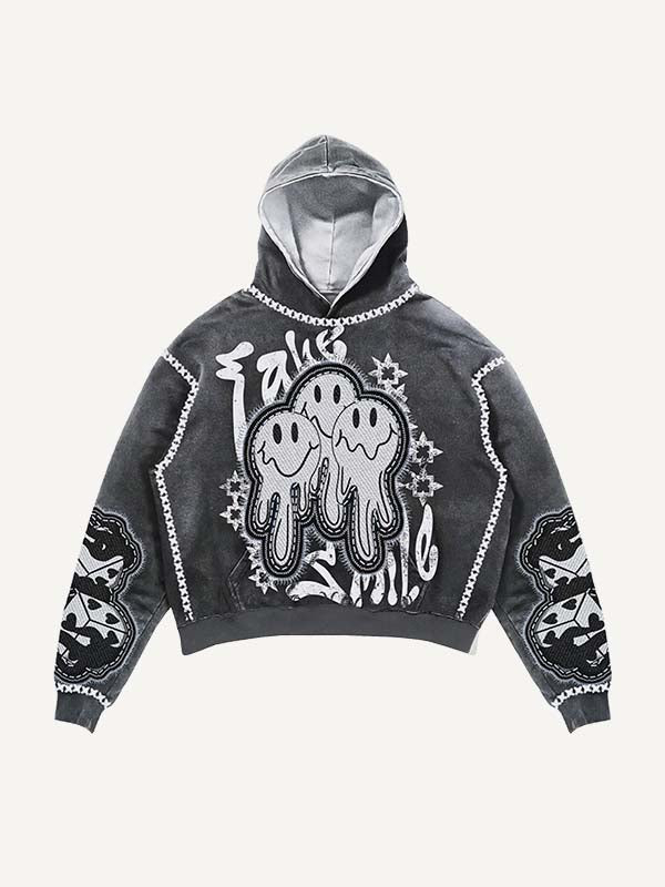 Smiley Face&Eye&Heart&Dice&Fire&Letter Faux Decal Print Slant Pockets Hoodie