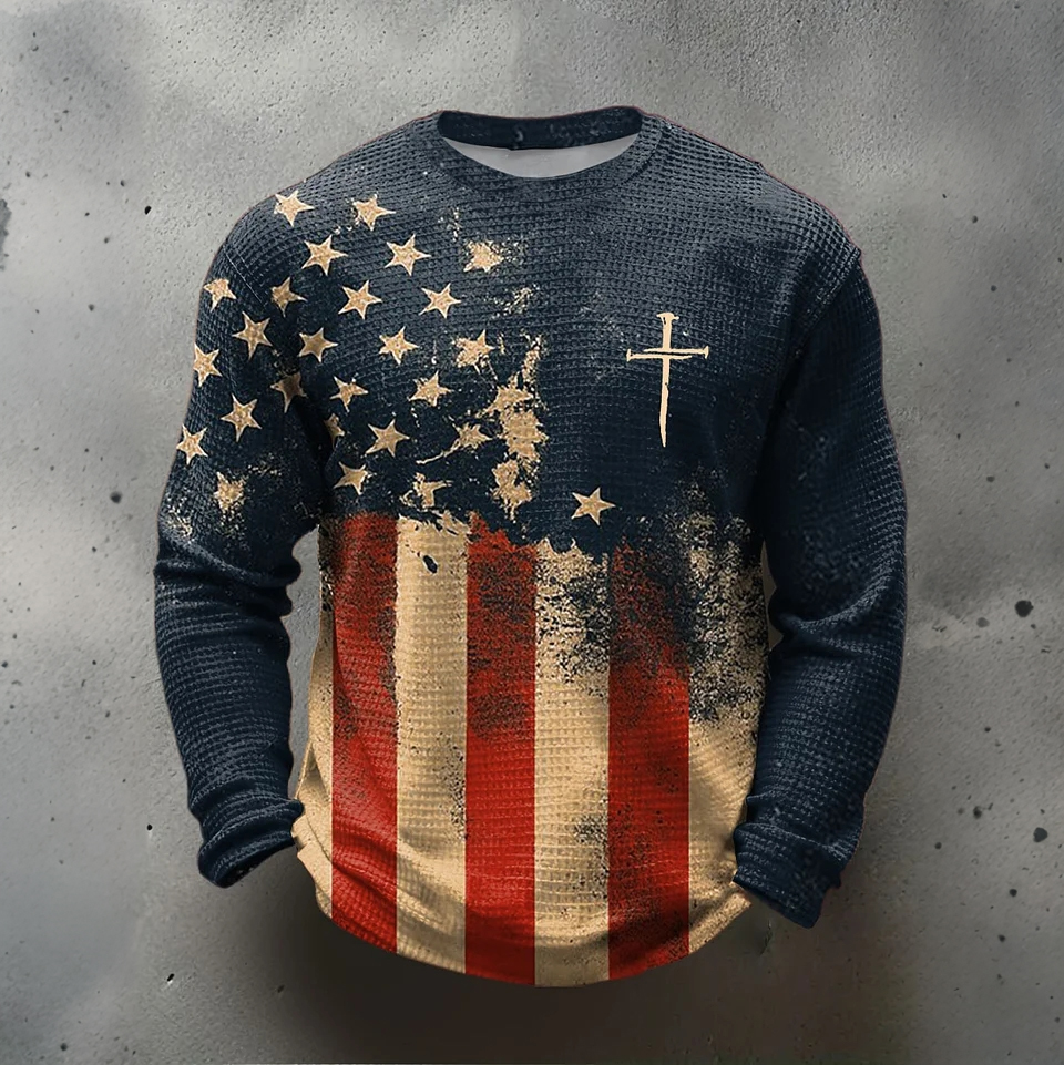 Men's Cross Waffle Print Casual T-Shirt