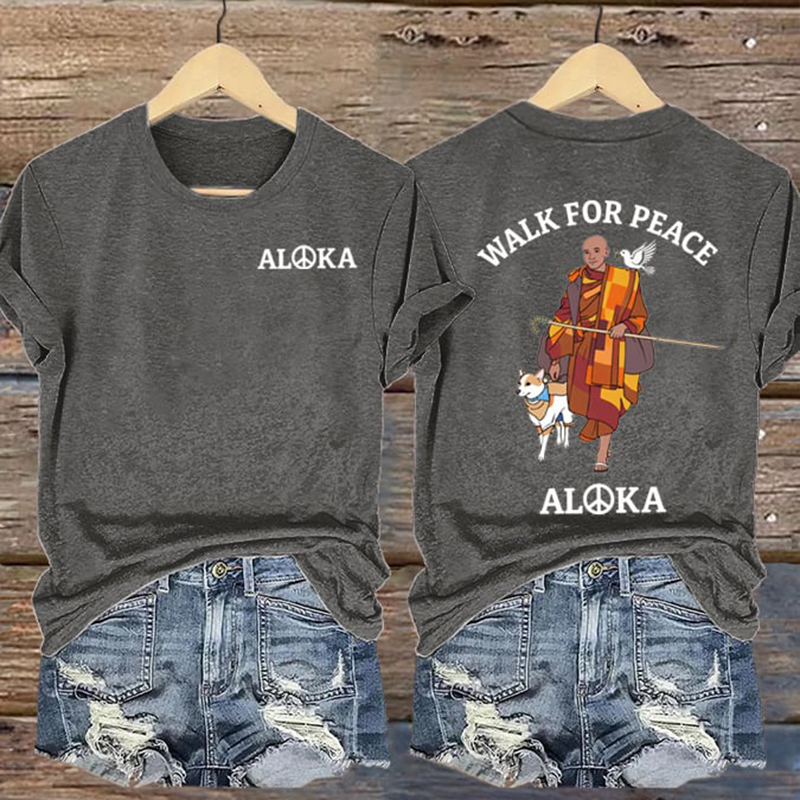 Retro Walk In Peace Like Aloka Dog Print T-shirt