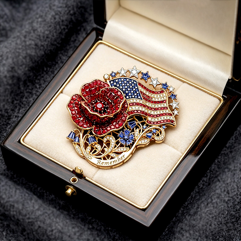 Memorial Day Poppy Exquisite Brooch