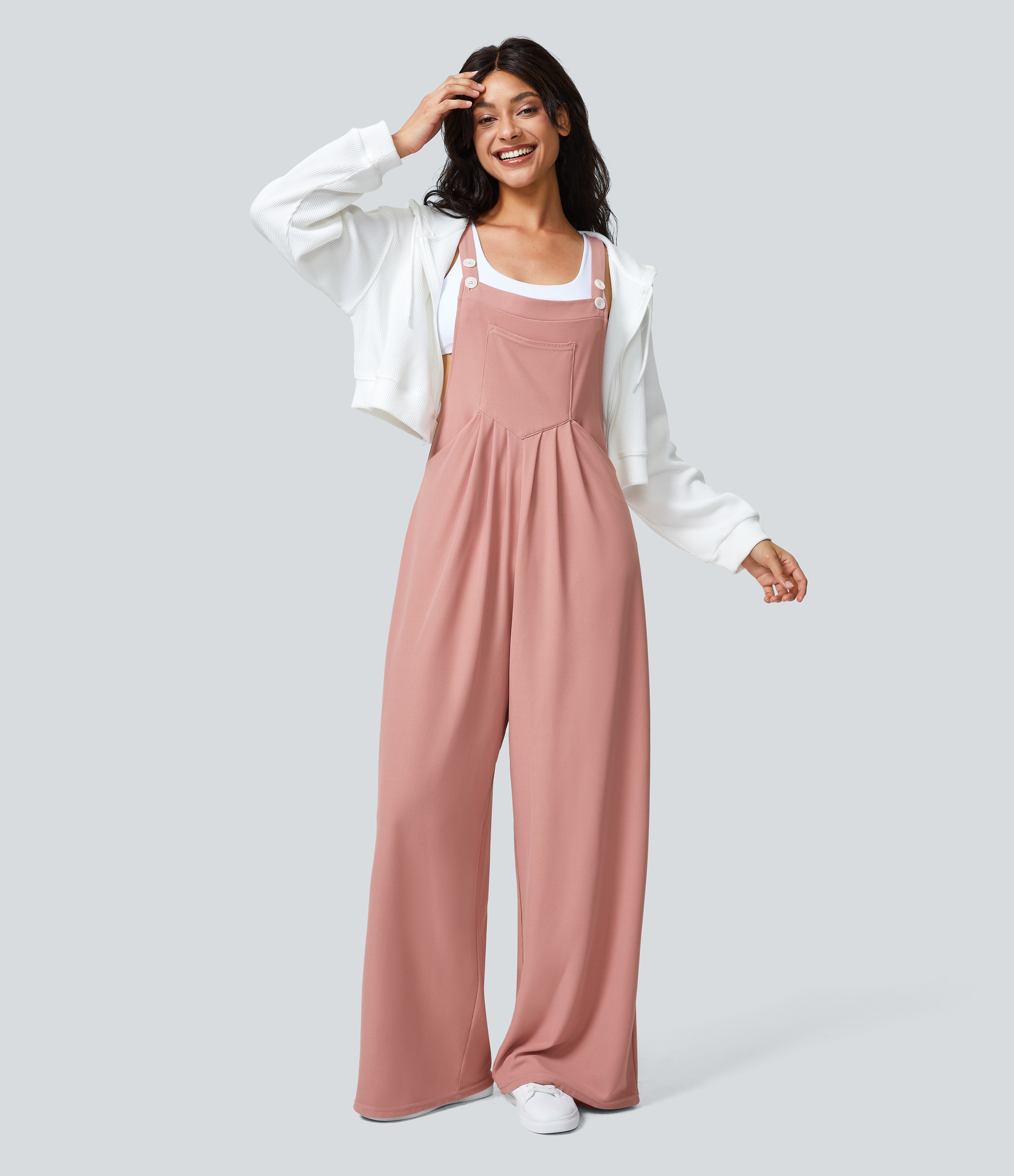 Adjustable Strap Button Multiple Pockets Waffle Casual Overalls