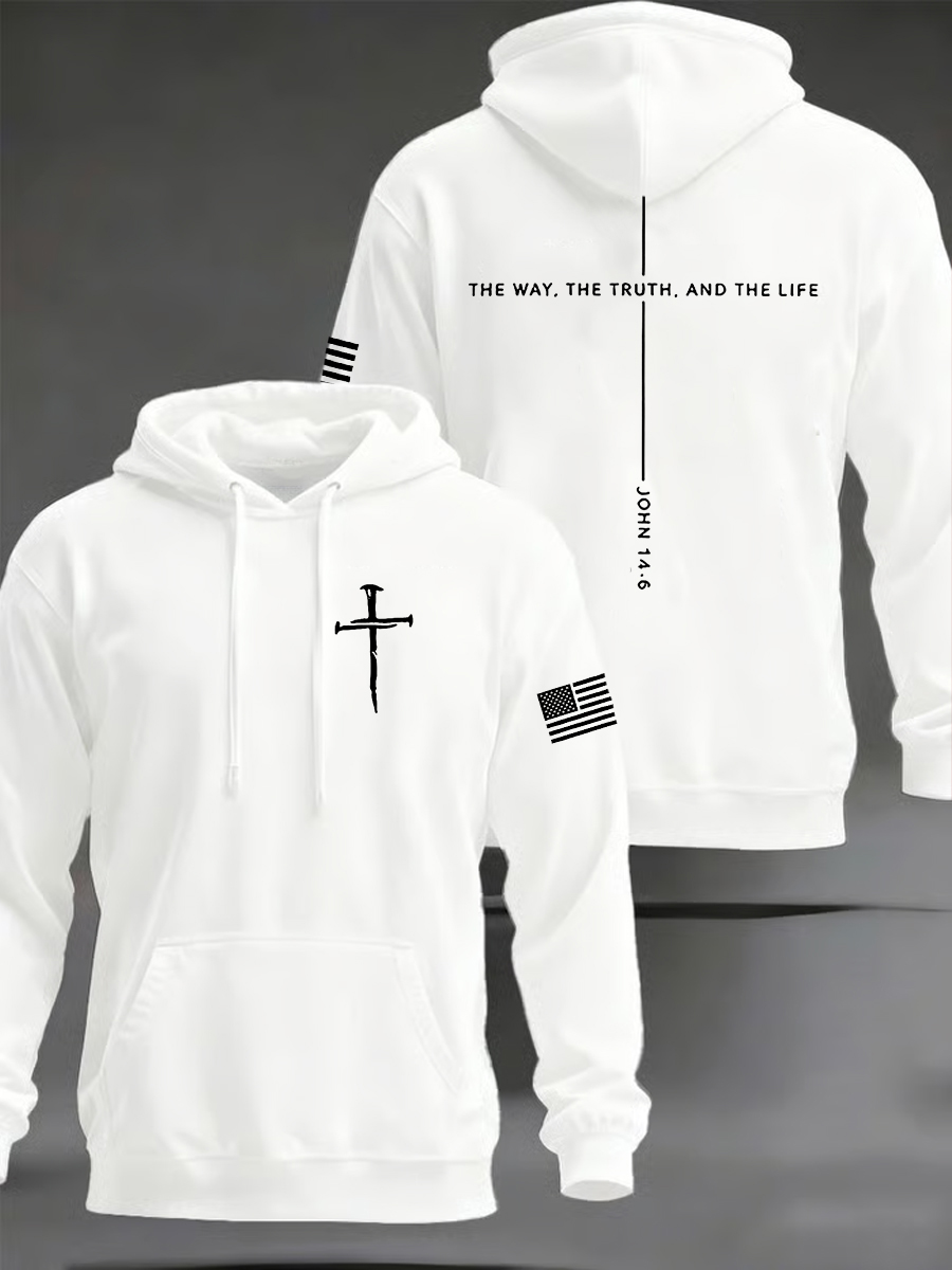 Men's Jesus The Way The Truth The Life John 14:6 Christian Cross Hooded Sweatshirt