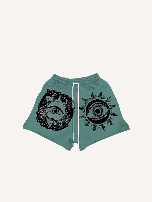 Eye&Moon&Star&Sun&Graphic Print Drawstring Waist Shorts