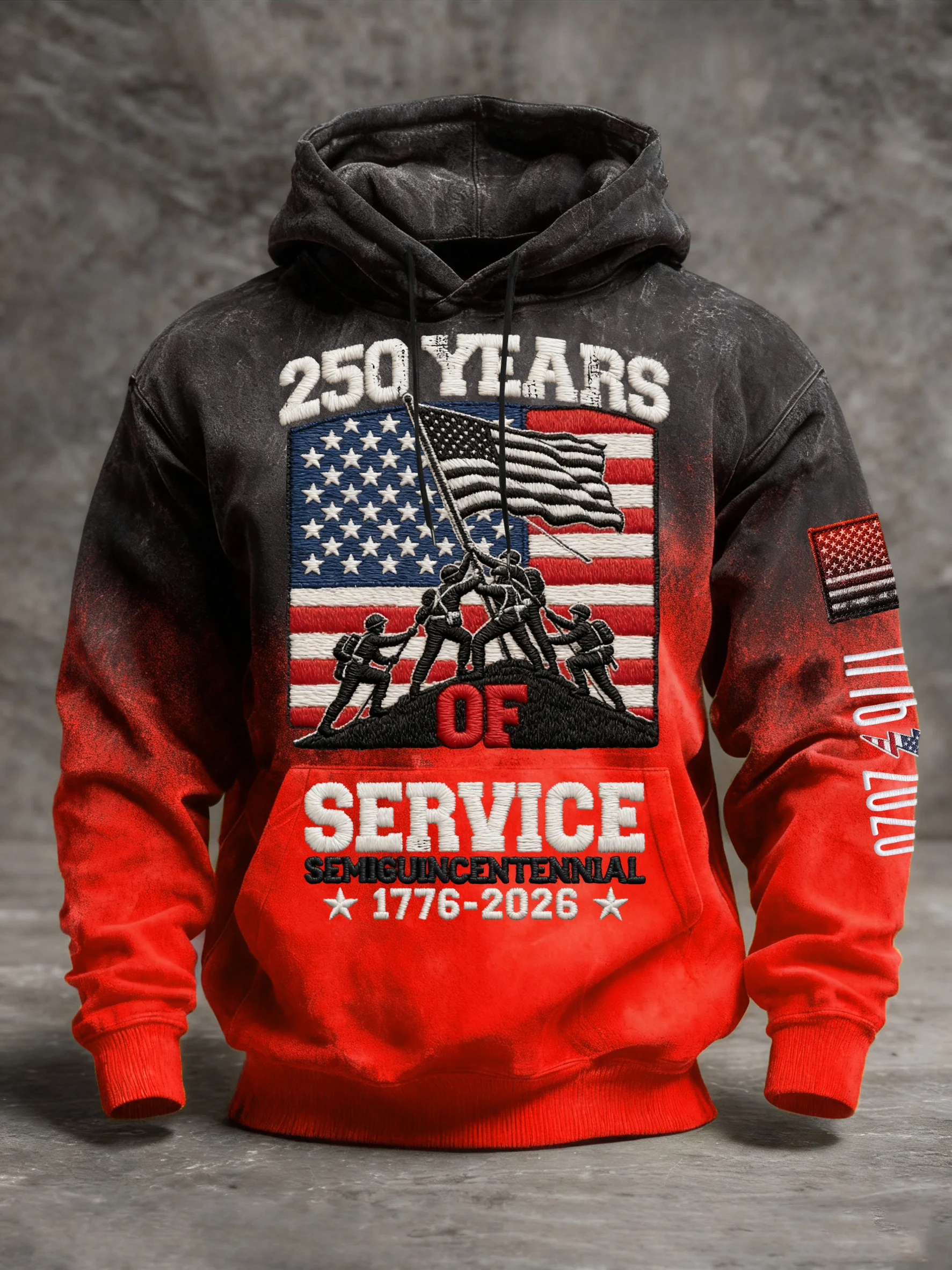 Men's Vintage American Flag Print Hooded Sweatshirt