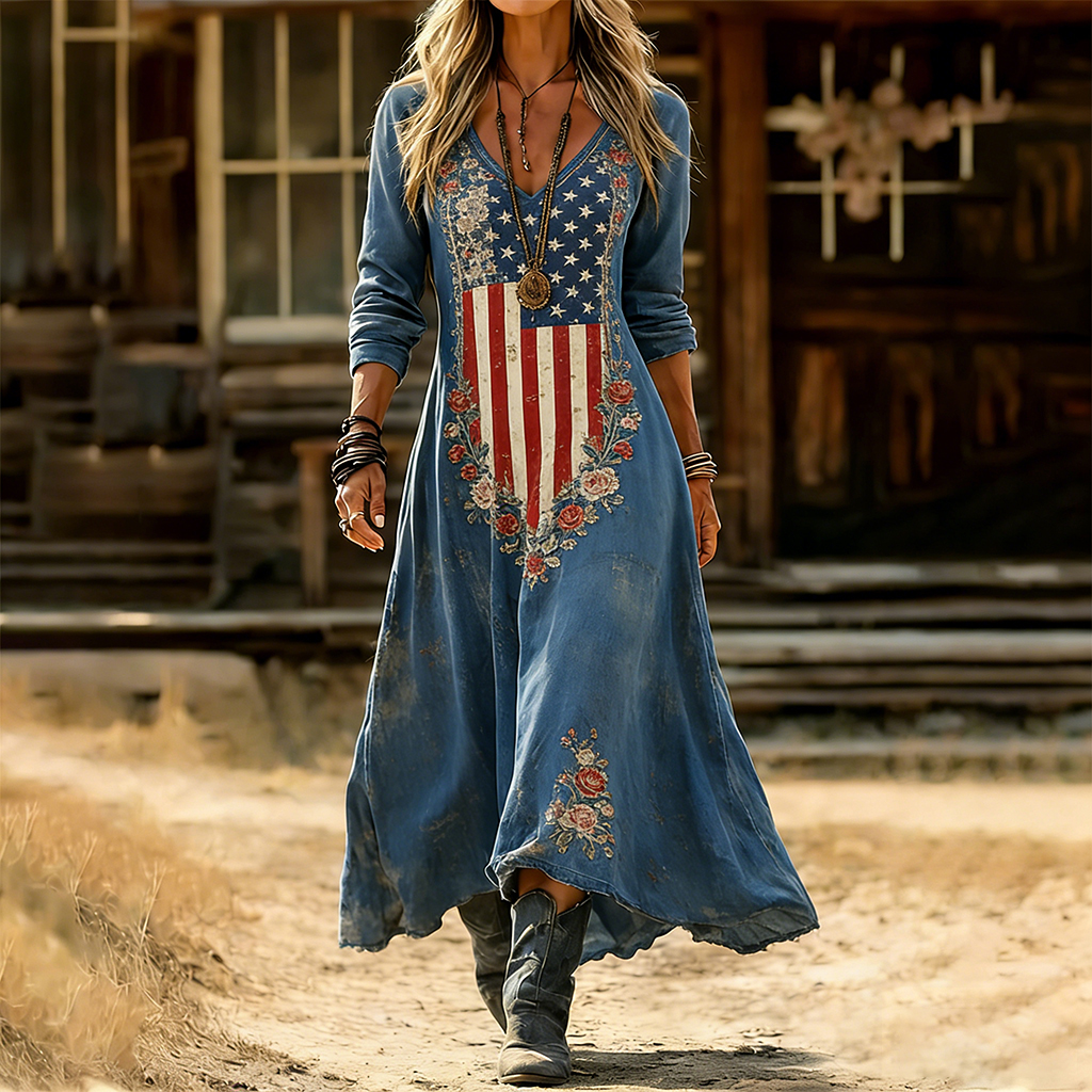 American Floral Art and Leisure Print Casual Dress