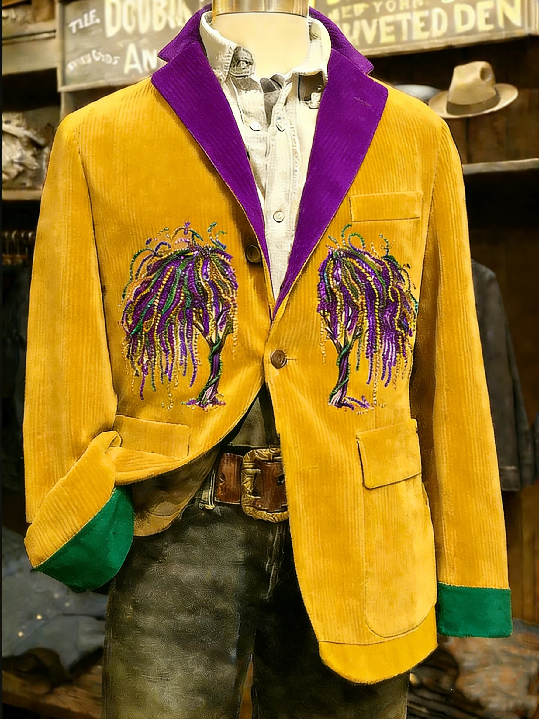 Men's Laissez Les Bon Temps Rouler Mardi Gras Sequi Print Casual Jacket