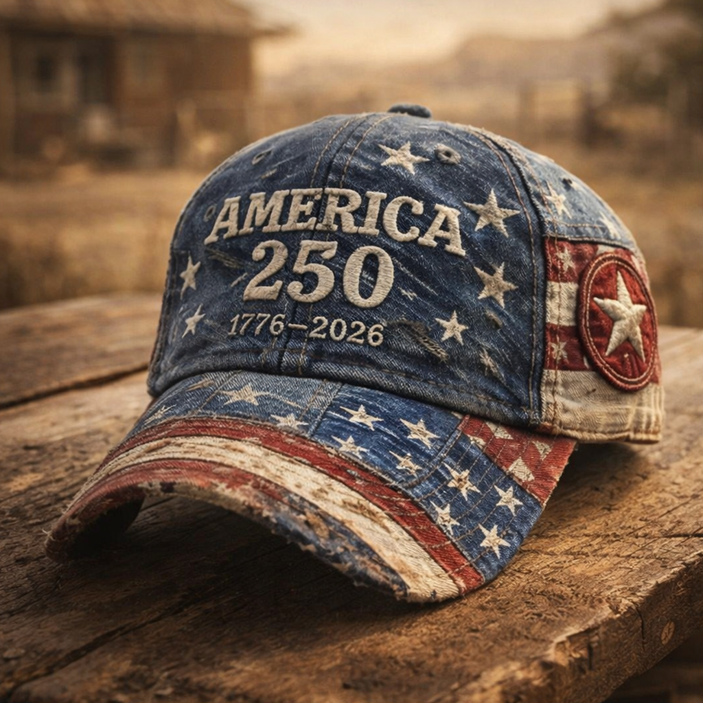 Vintage Distressed Denim Baseball Cap – America 250th Anniversary 1776–2026 Embroidered USA Flag Patriotic Dad Hat