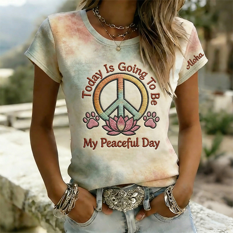 Retro Aloha 2026 Today Is Going To Be My Peaceful Day Artistic Tie Dye Print T-shirt