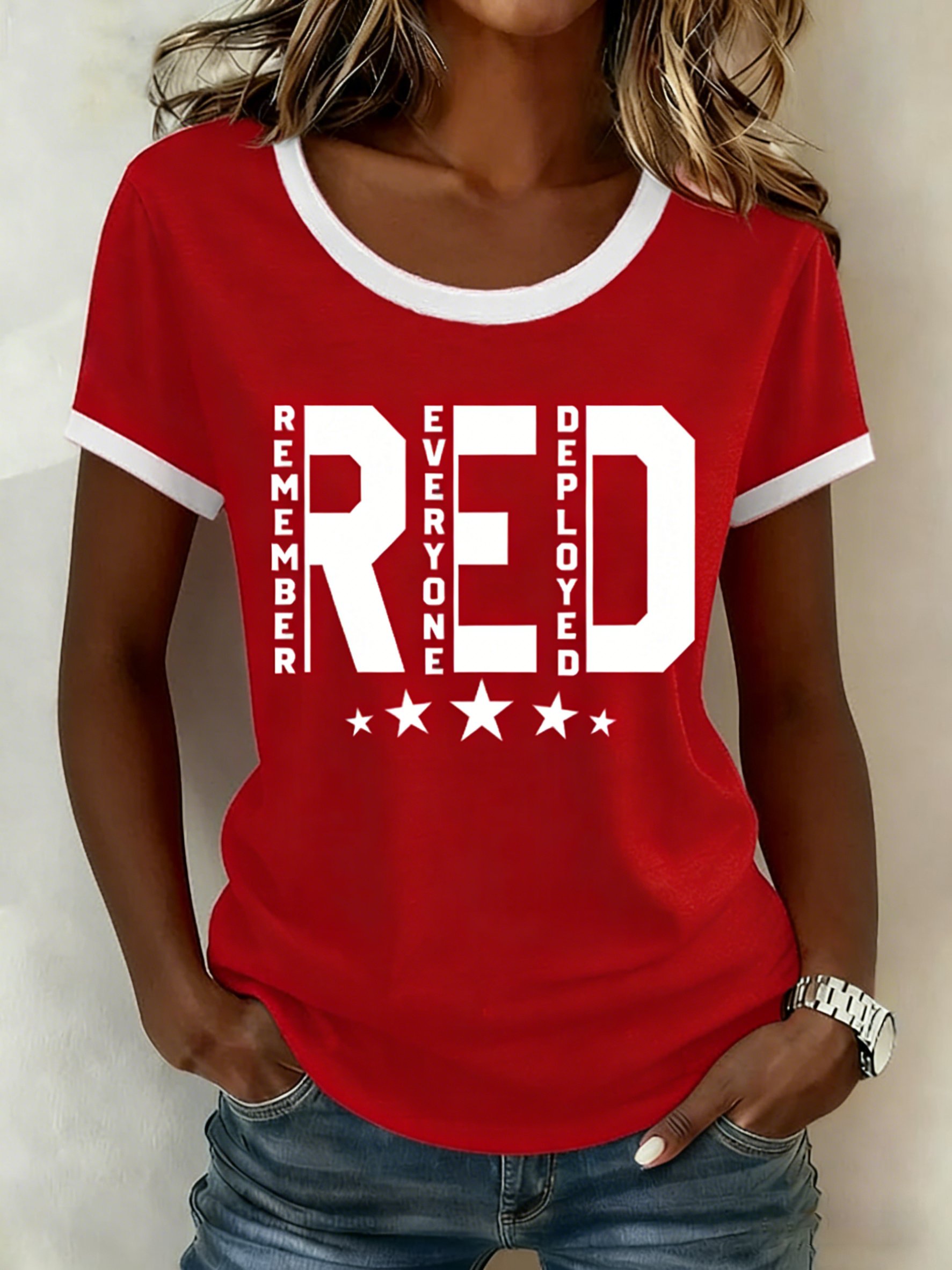 Women's Red Friday Printed Short-Sleeved T-Shirt