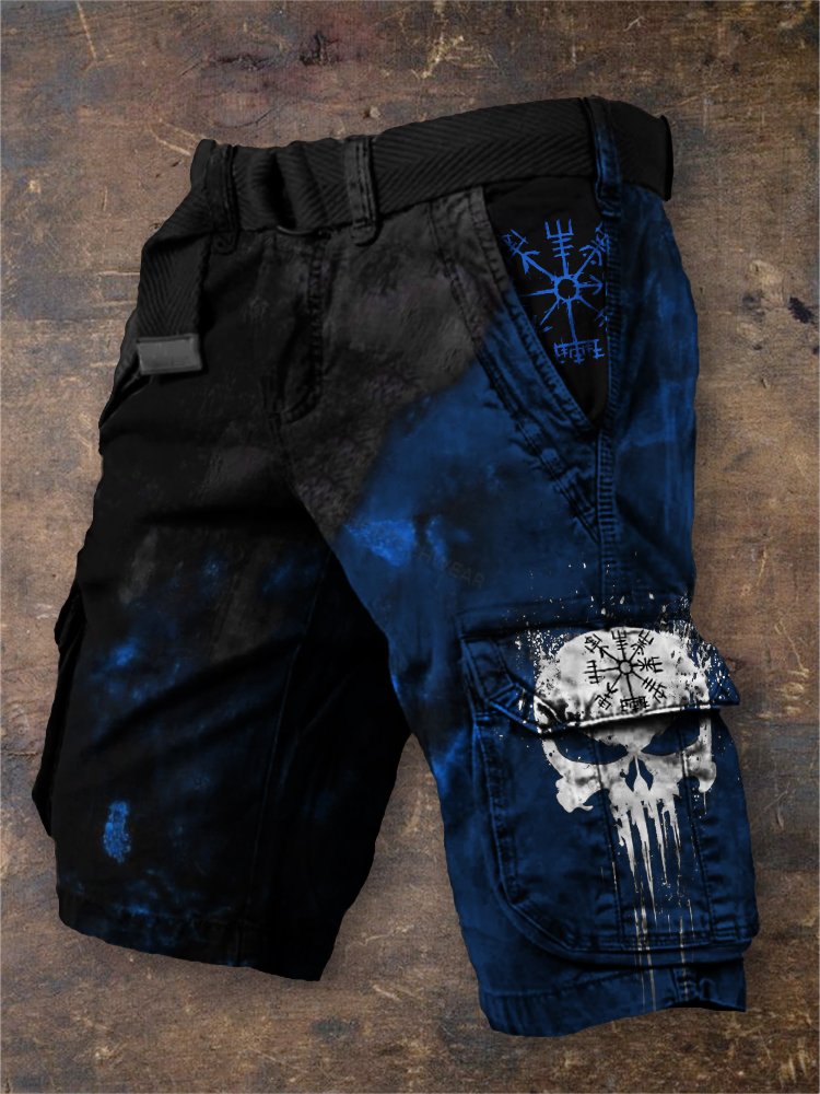 Men's Viking Vegvisir Skull Contrast Color Cargo Shorts