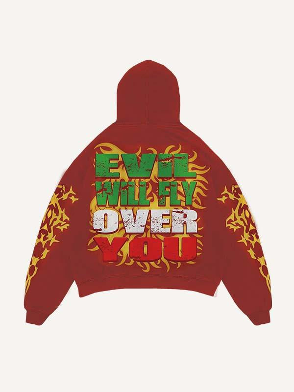 Skull&Wing&Letter&Graphic Print Slant Pockets Hoodie