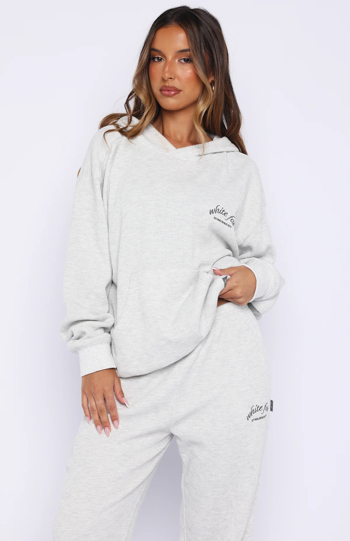 Moving Out Waffle Oversized Hoodie Light Grey Marle