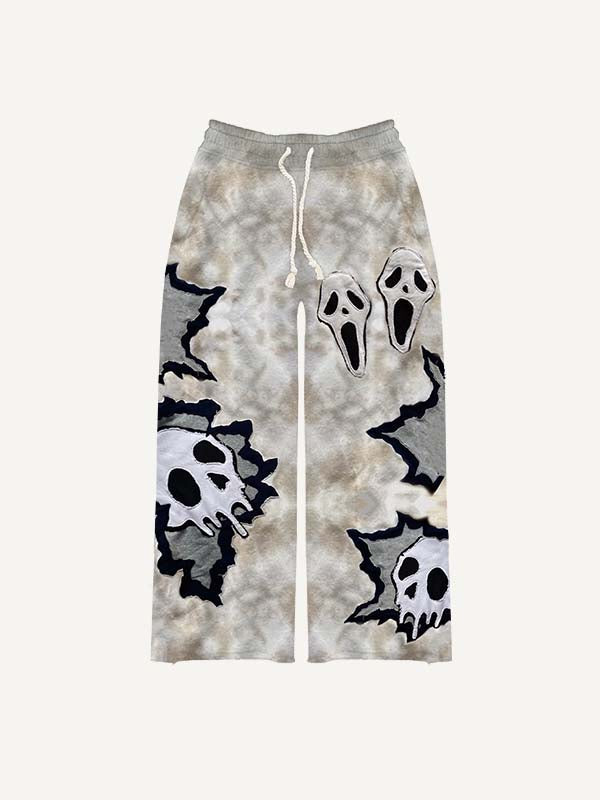Colorblock Skull Faux Decal Print Elastic Waist Pants