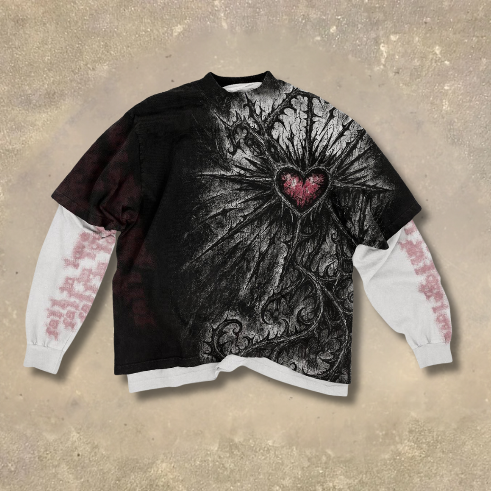 Dark Gothic Thorn Red Heart Fake Two-Piece Shirt