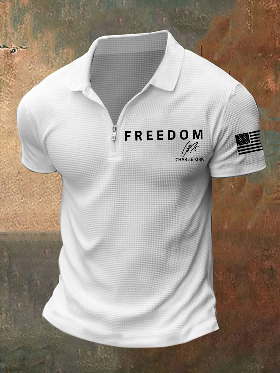 Men's Freedom Is Not Free R.I.P Charlie Kirk Waffle Short Sleeve Zip Up Top