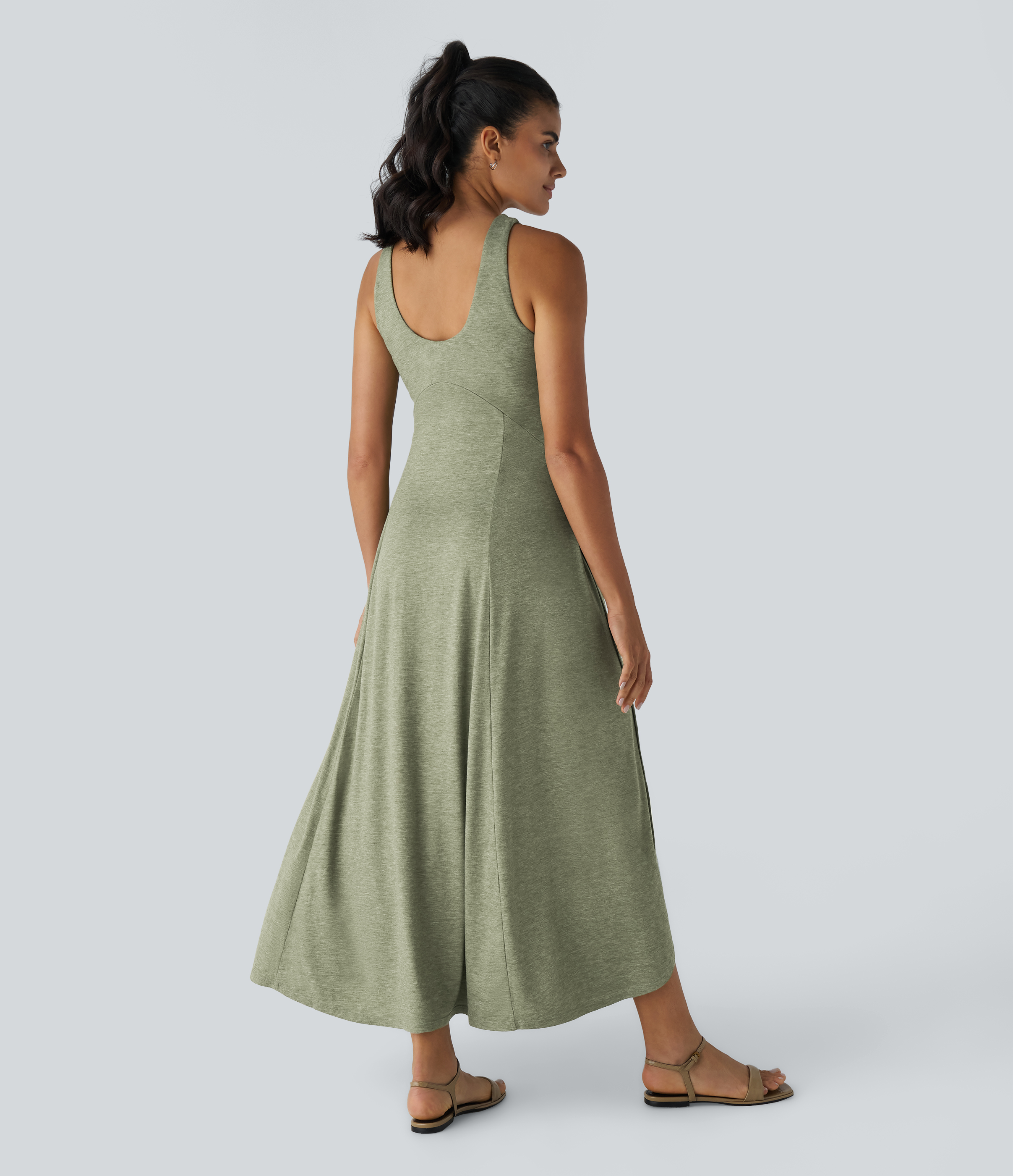 U Neck Backless Split Flowy Maxi Casual Tank Dress