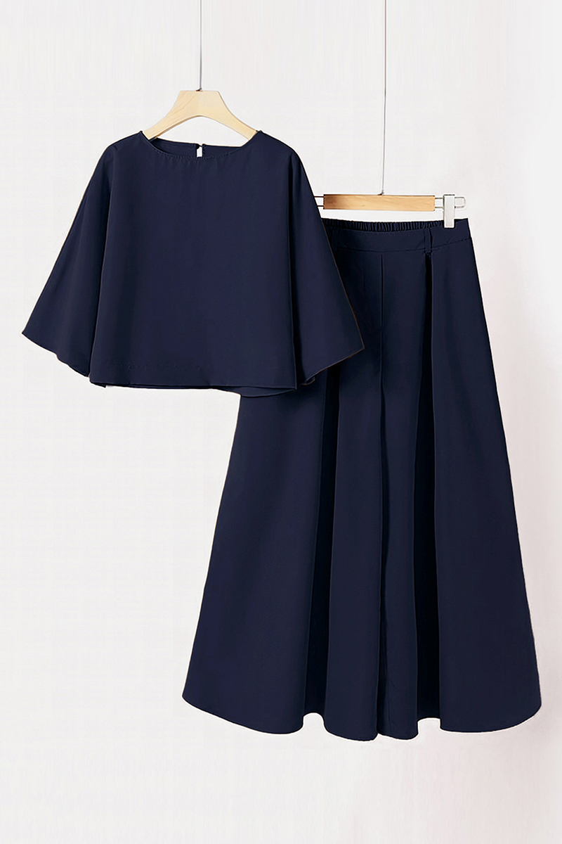 Elegant Half Sleeve Loose Crop Top & Plicated Wide Leg Trousers Co-ord