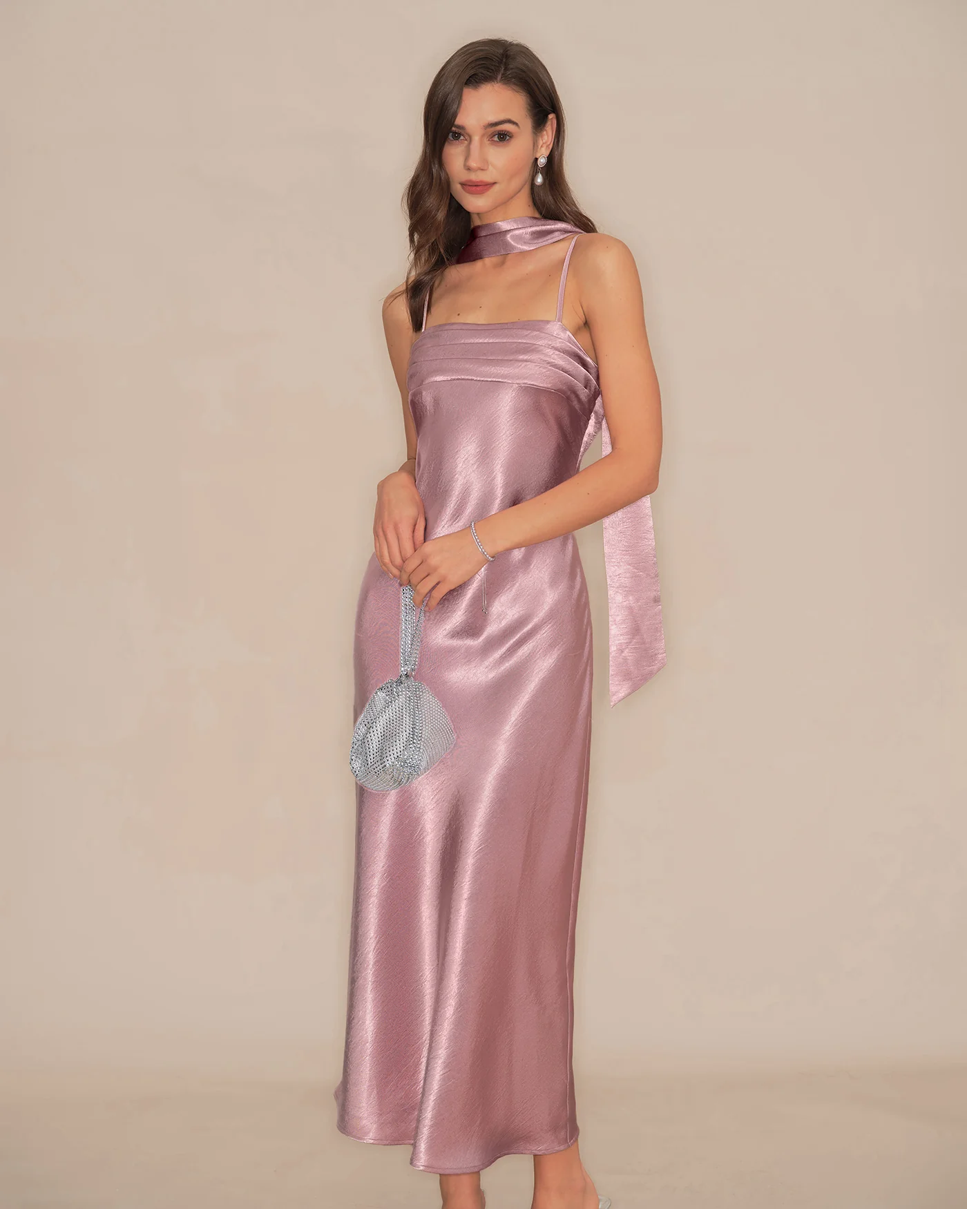 Pink Slip Mermaid Satin Maxi Dress