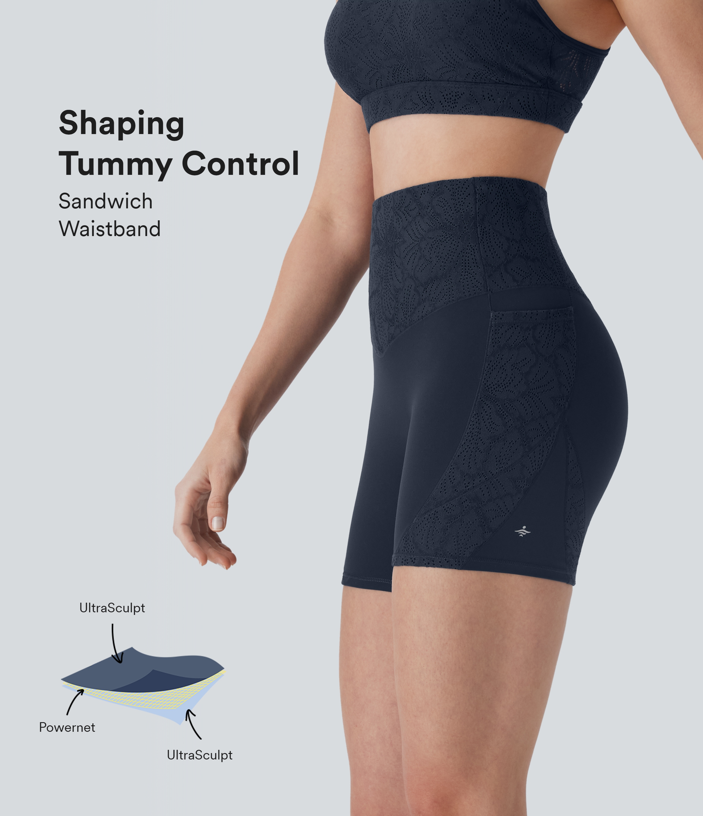 Halara UltraSculpt™ High Waisted Tummy Control Contrast Lace Shaping Training Biker Shorts 5'' with Pockets
