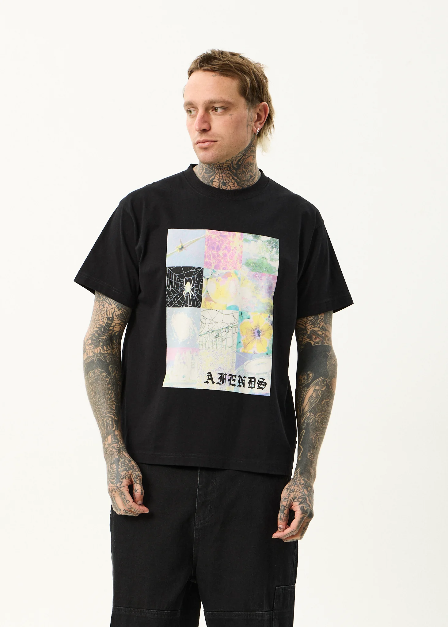 AFENDS Mens Sadworld - Heavyweight Boxy Tee - Black