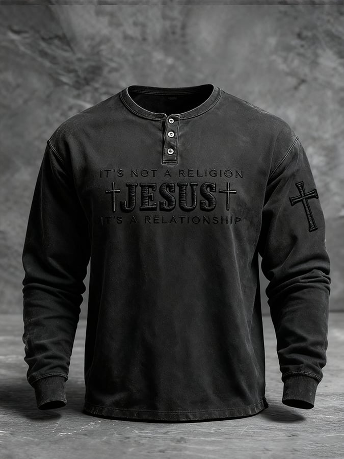 Men'S It'S Not A Religion Jesus It'S A Relationship Long Sleeve Polo Shirt