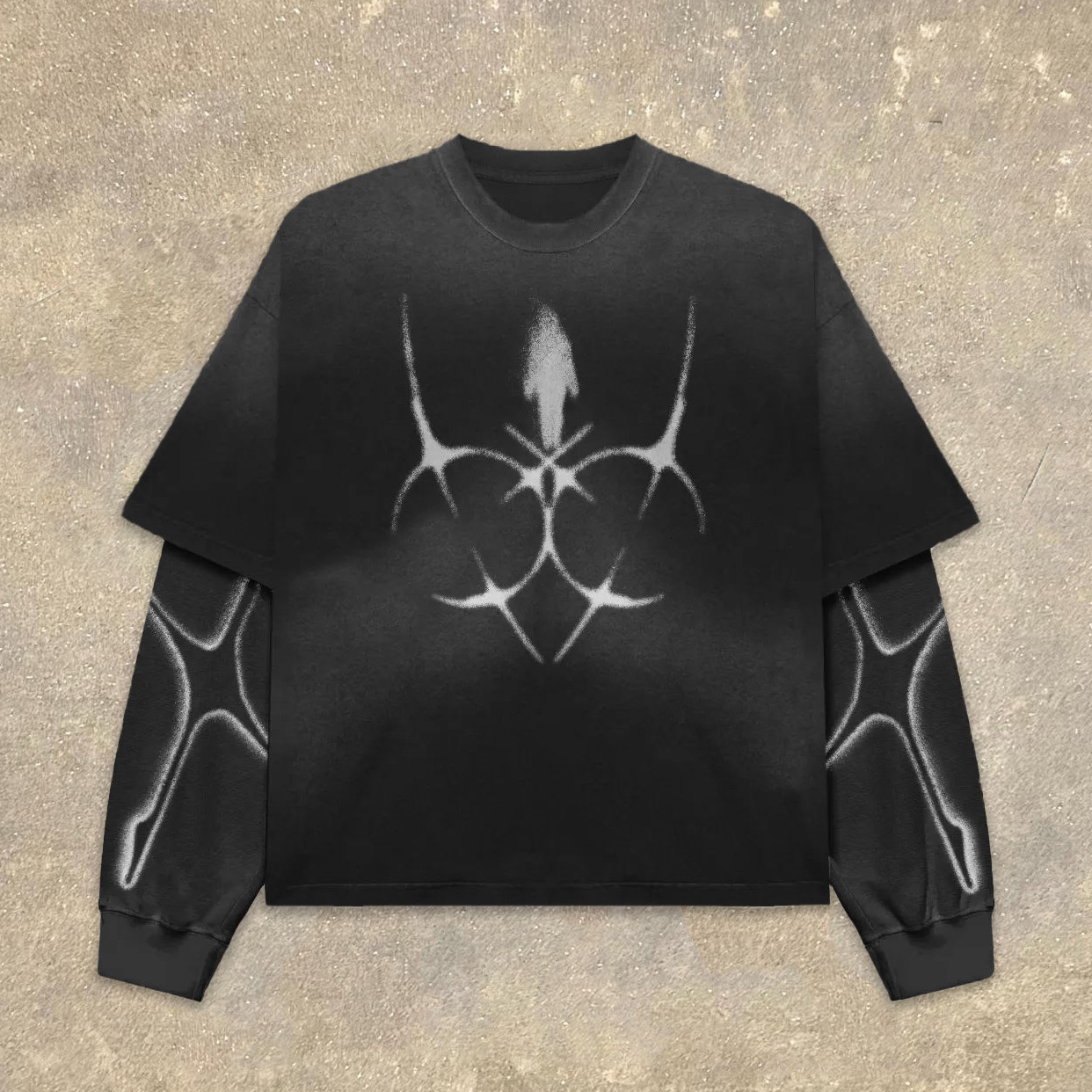 Ghost Fake Two Print Long Sleeve T-Shirt
