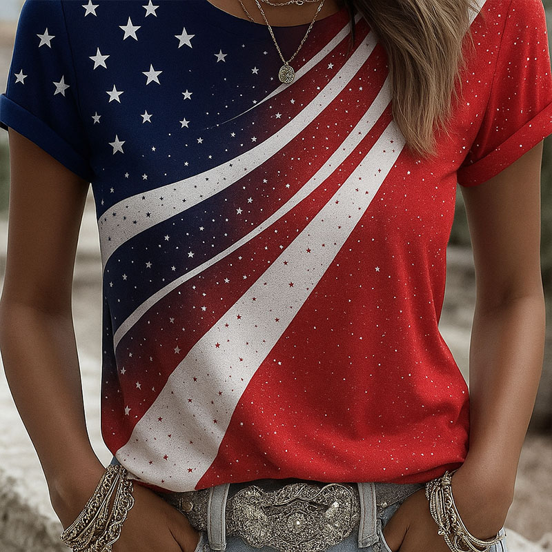 Vintage Patriotic Art Print Casual T-Shirt