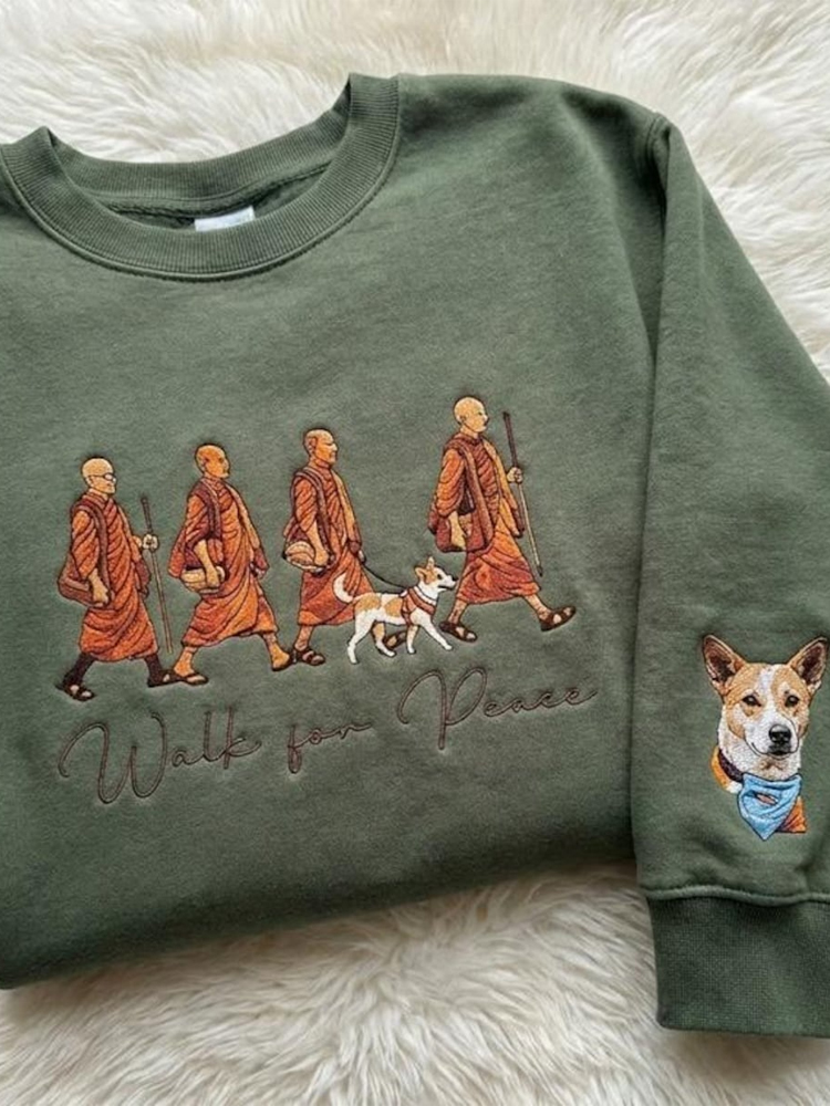 Walk For Peace Monks With Aloka Dog Comfy Sweatshirt