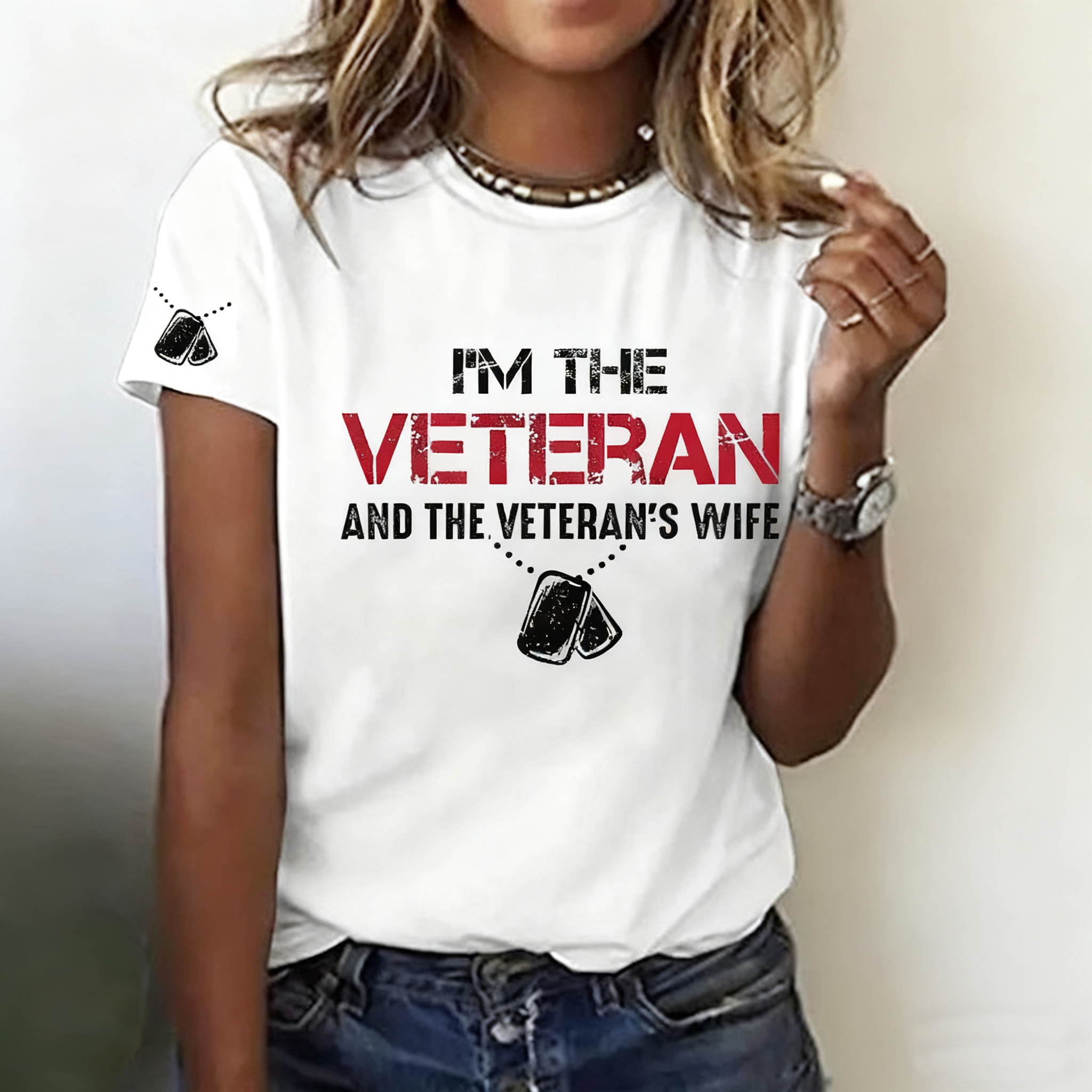 Women's I'm A Veteran And The Veteran's Wife Printed Casual T-Shirt