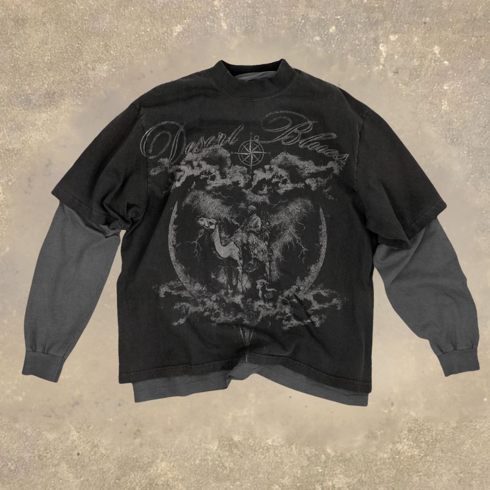 Retro Desert Blues Expedition Fake Two-Piece Shirt