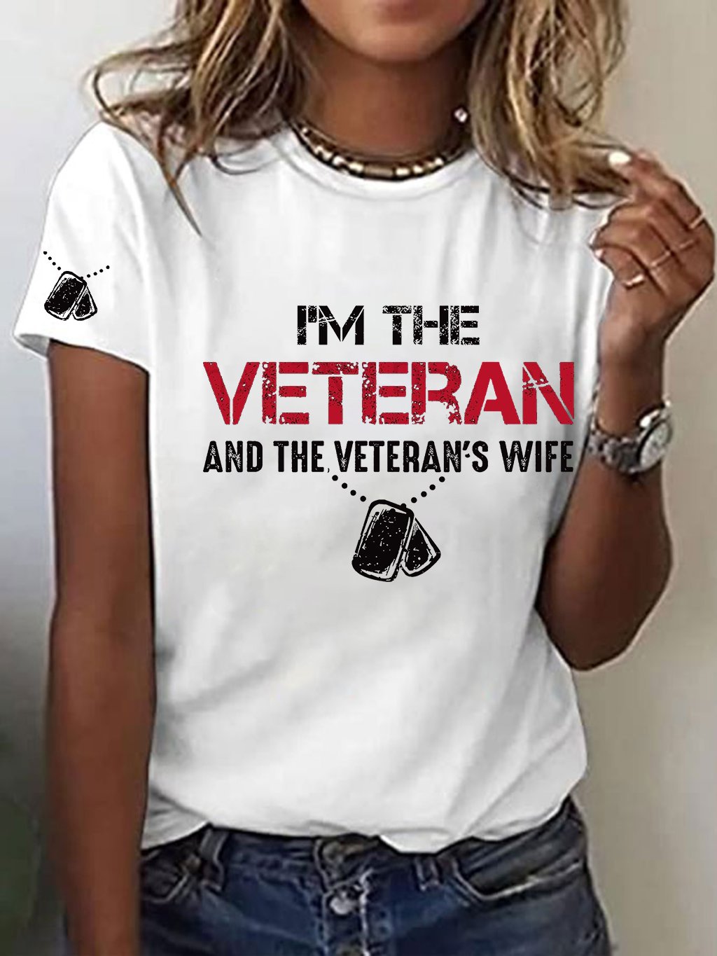 Women's I'm A Veteran And The Veteran's Wife Printed Casual T-Shirt