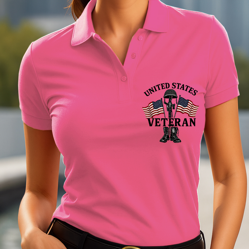Women's Veteran Print Casual Polo Short Sleeve T-Shirt