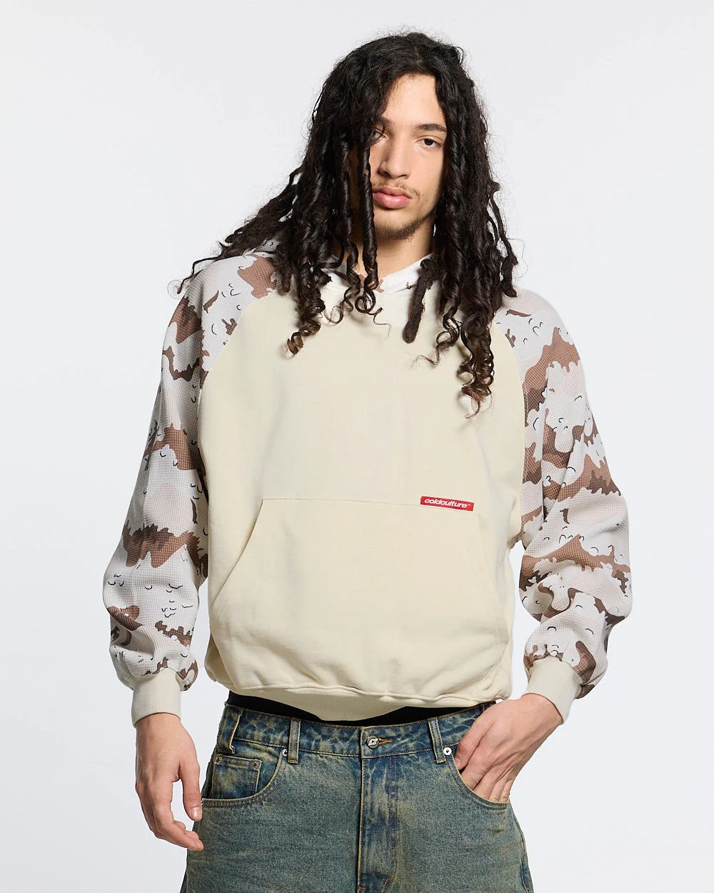 CHIPPED WAFFLE HOODIE BEIGE