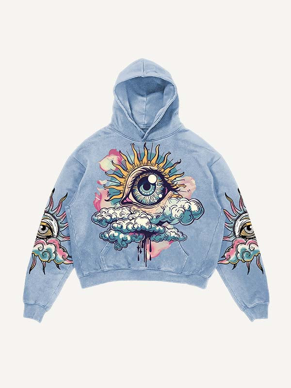 Eye&Cloud&Moon&Graphic Print Slant Pockets Hoodie