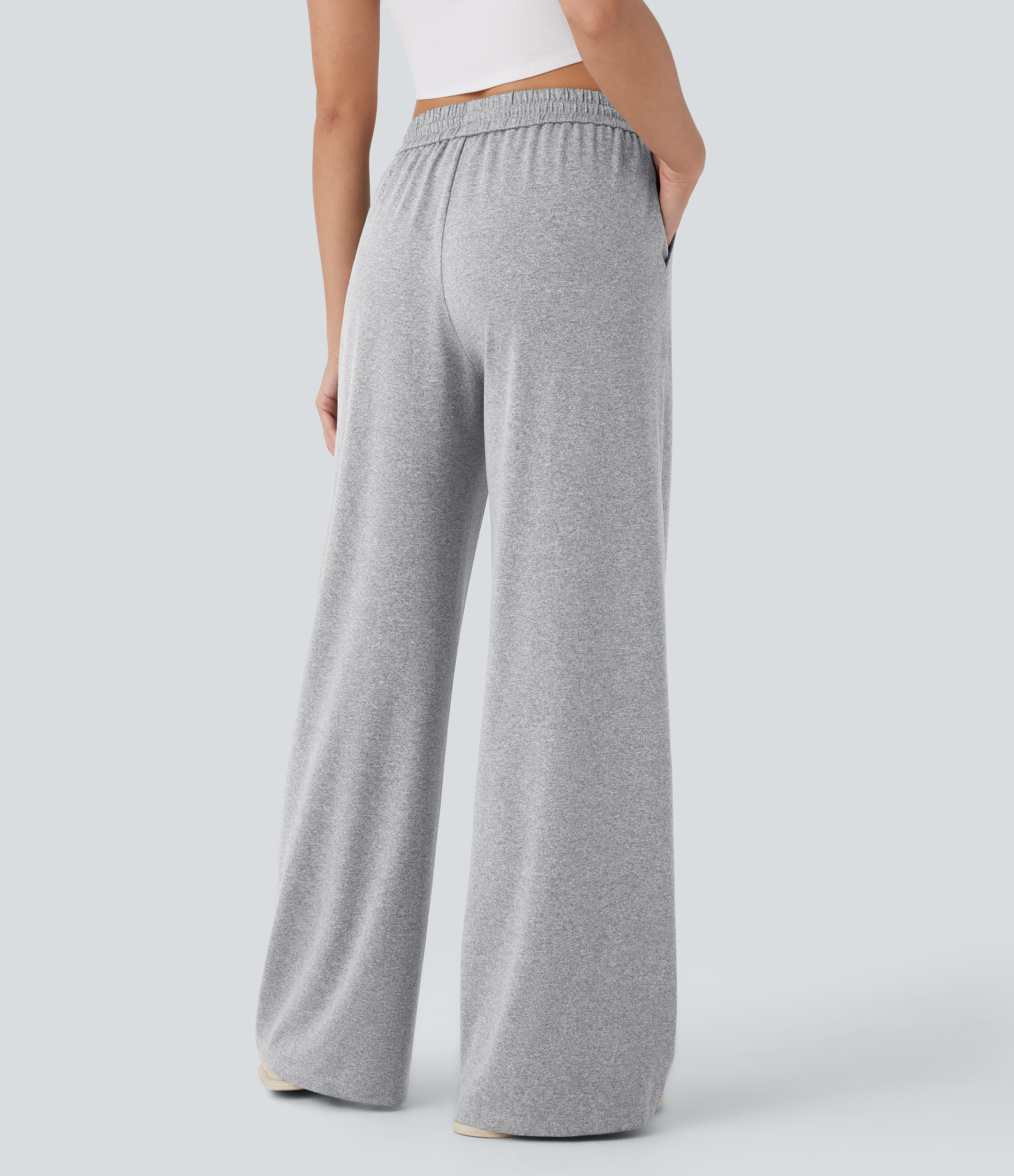 High Waisted Drawstring Pocket Wide Leg Casual Pants