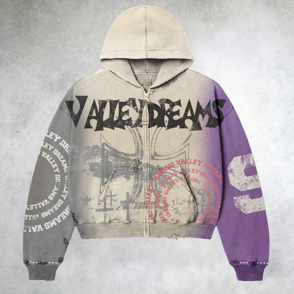 Valley Dreams Gradient Cross  Zip Up Hoodie