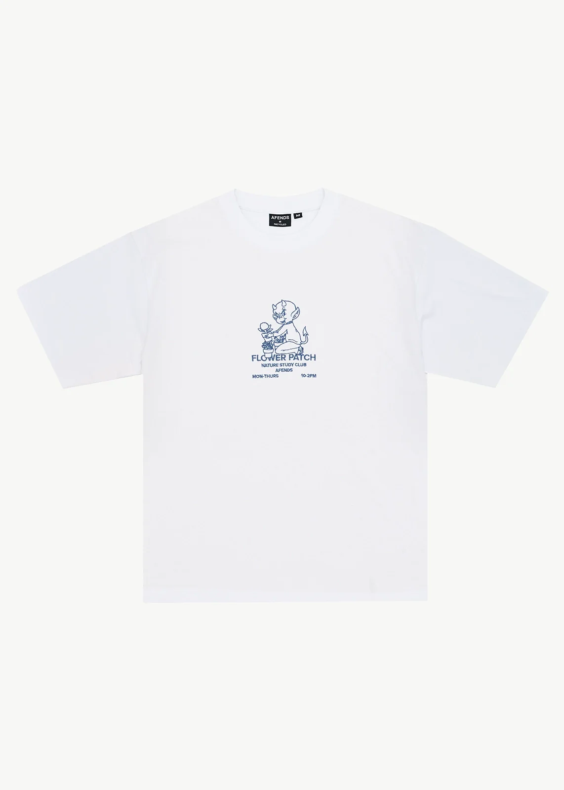 AFENDS Mens Flower Patch - Heavyweight Boxy Tee - White