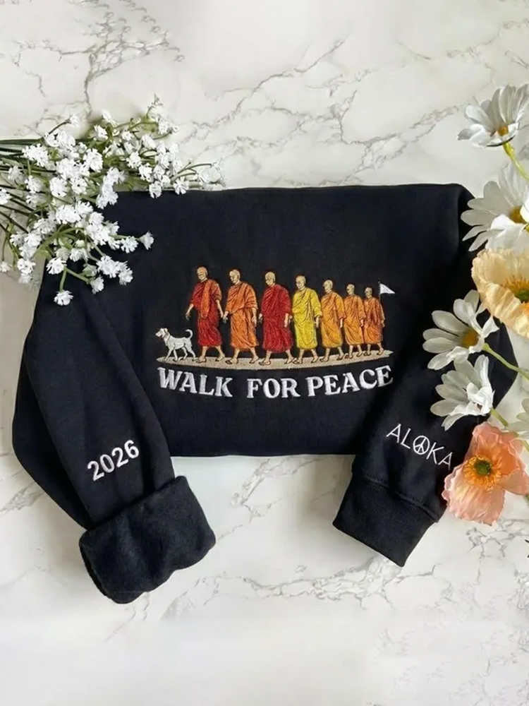 Embroidered Walk For Peace Monk Women's Sweatshirt