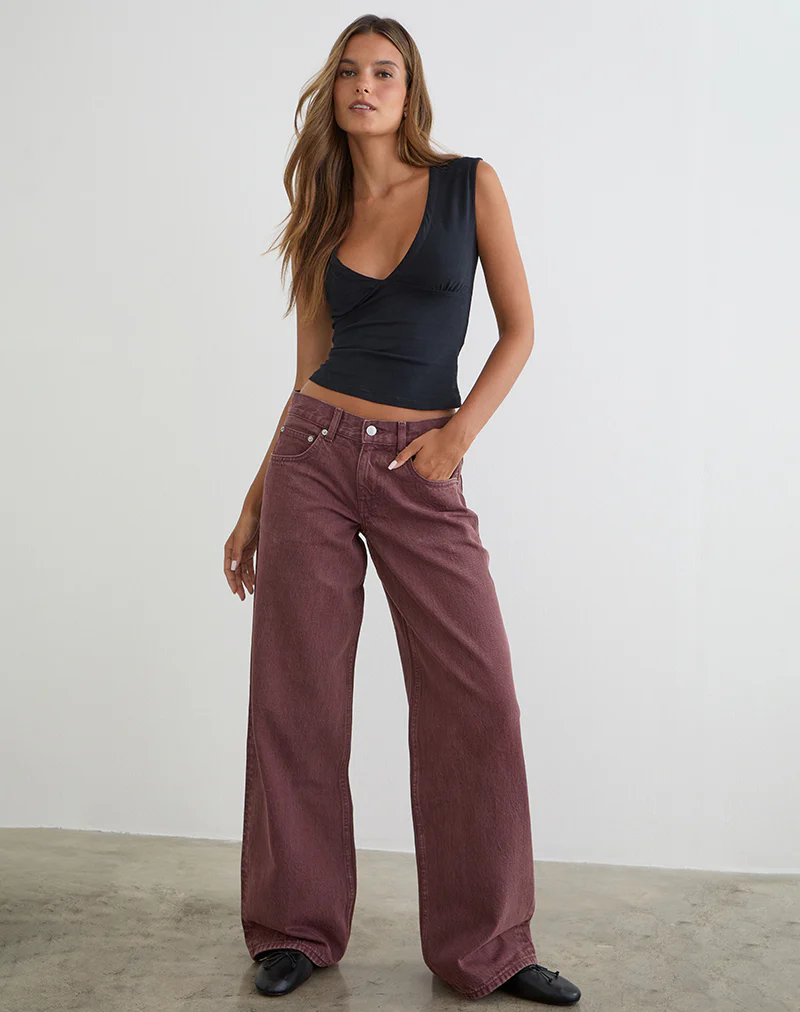 Low Rise Roomy Jeans in Burgundy