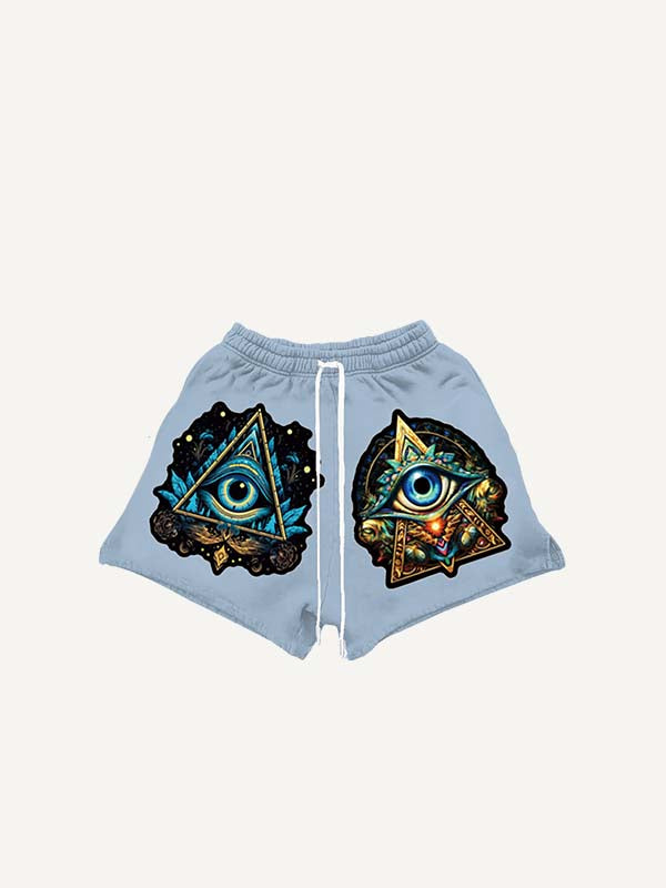 Eye&Graphic Print Drawstring Waist Shorts