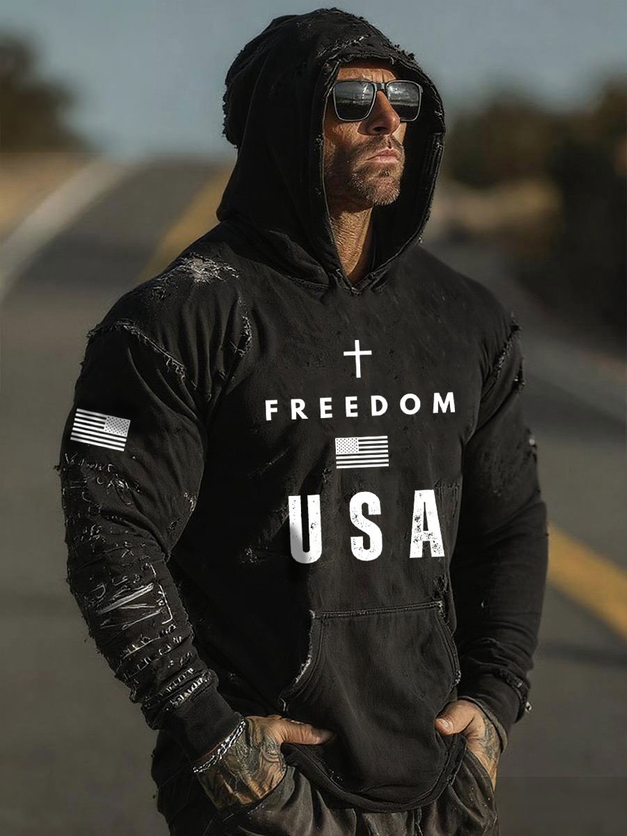 Men's Freedom Printed Casual Hoodie